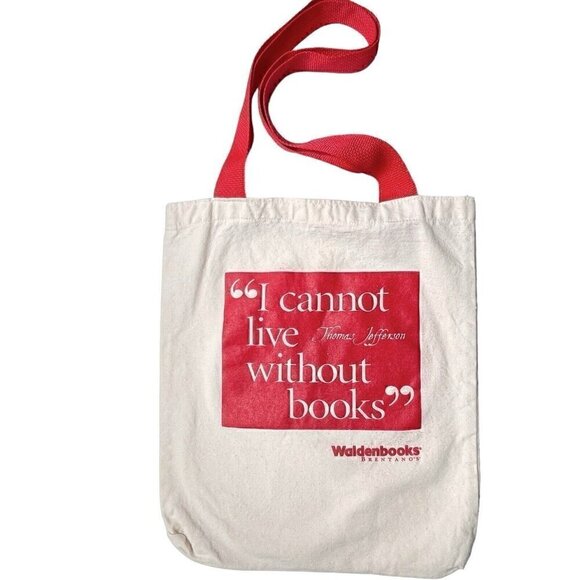 Waldenbooks Brentano’s Double Handle Canvas Tote Bag Thomas Jefferson Quote VTG - Picture 1 of 7